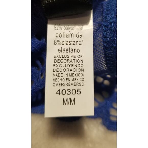 Escante Sexy Strappy Lace Mesh Halter Chemise G-String Set Royal Blue Medium - Picture 5 of 7